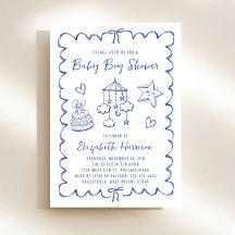 Whimsical Blue Wavy Frame Baby Boy Shower