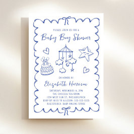 Invitación Whimsical Blue Wavy Frame Baby Boy Shower