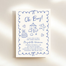 Invitación Whimsical Blue Wavy Frame Baby Boy Shower