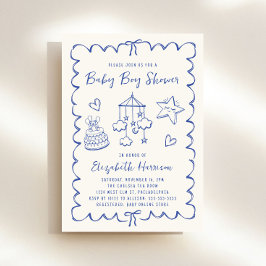 Invitación Whimsical Blue Wavy Frame Baby Boy Shower