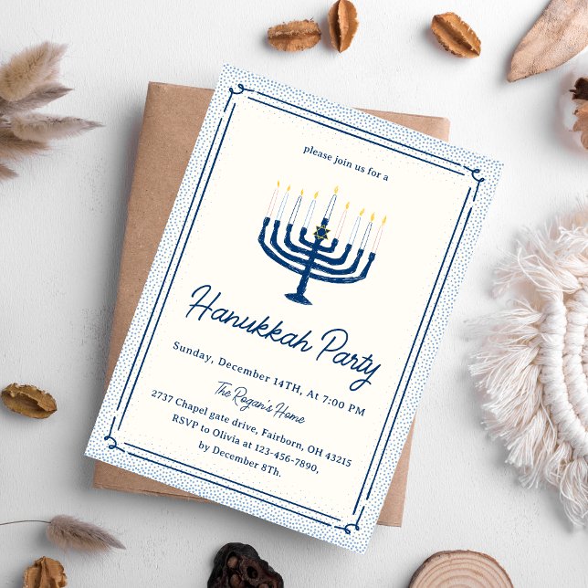 Invitación Whimsical Blue & White Hand Drawn Hanukkah Party   (Subido por el creador)