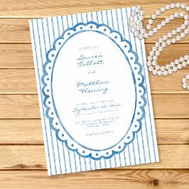 Invitación Whimsical Blue White Watercolor Stripe Wedding