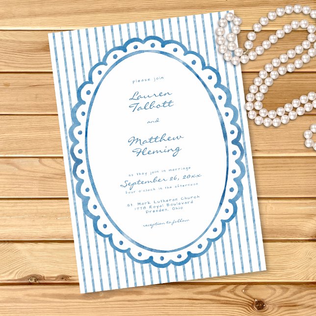Invitación Whimsical Blue White Watercolor Stripe Wedding (Whimsical Blue White Watercolor Stripe Wedding Invitation)