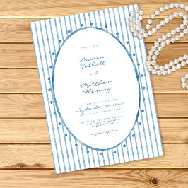 Invitación Whimsical Blue White Watercolor Stripe Wedding