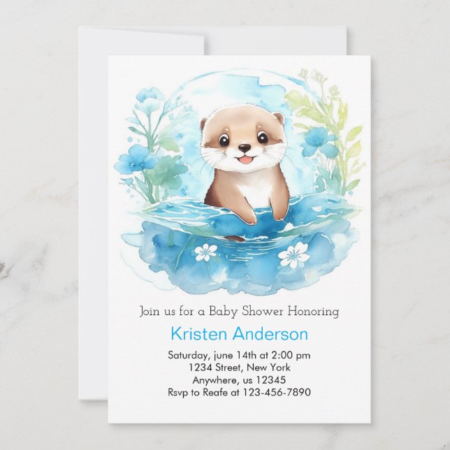 Invitación Whimsical Blue Wildflower Boy Baby Shower (Anverso)