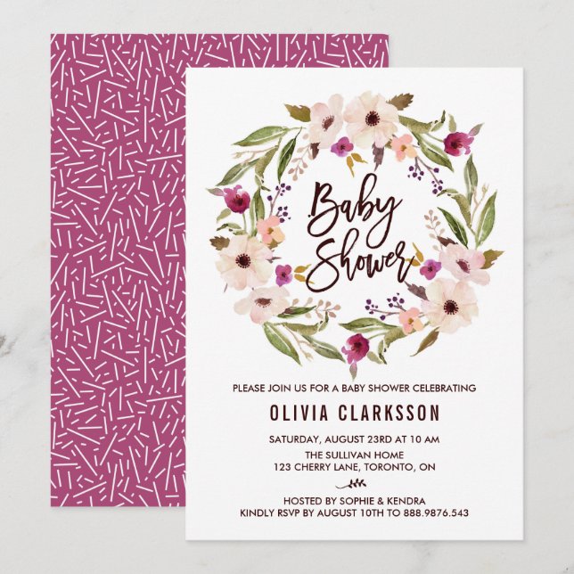 Invitación Whimsical Bohemian Floral Wreath Baby Shower (Anverso / Reverso)