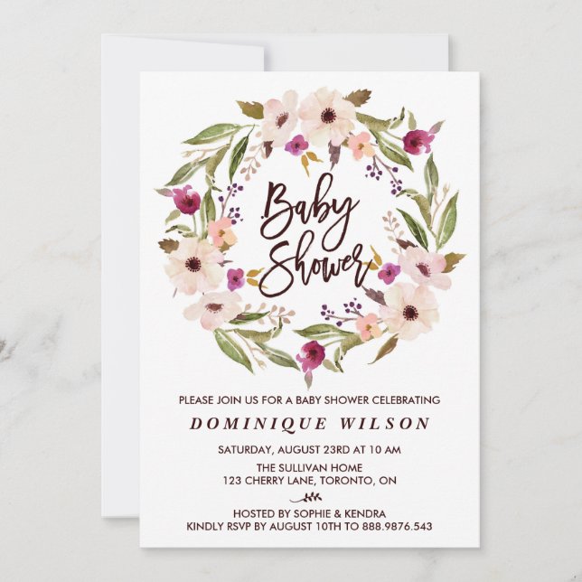 Invitación Whimsical Bohemian Floral Wreath Baby Shower (Anverso)