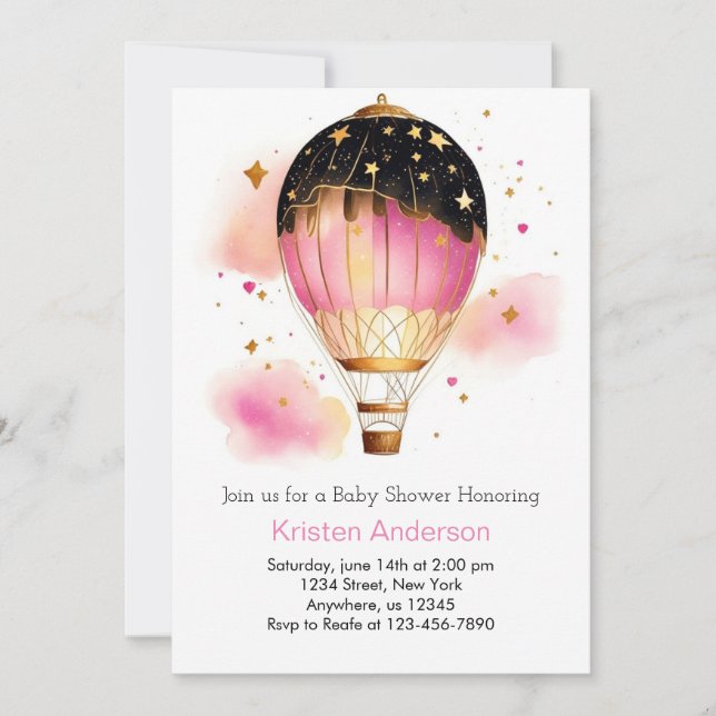 Invitación Whimsical Boho Balloon Chica Baby Shower (Anverso)