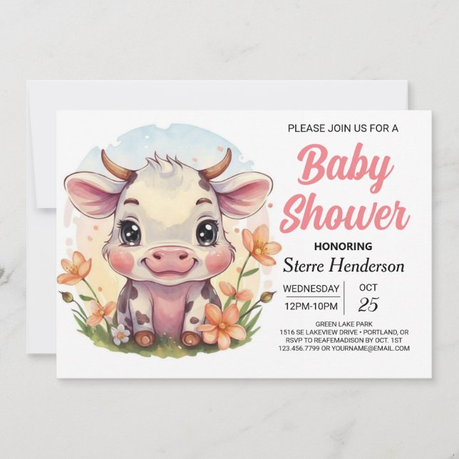 Invitación Whimsical Boho Country Cow Baby Shower (Anverso)
