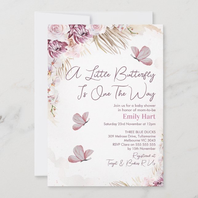Invitación Whimsical Boho Floral Butterfly Baby Shower (Anverso)