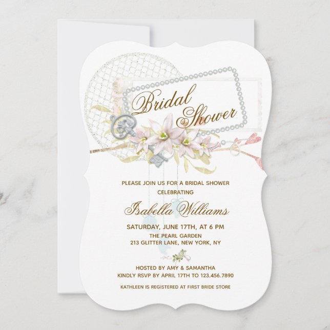 Invitación Whimsical Boho Floral Pearl Wreath Bridal Shower (Anverso)