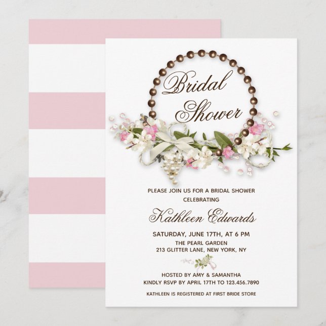 Invitación Whimsical Boho Floral Pearl Wreath Bridal Shower (Anverso / Reverso)