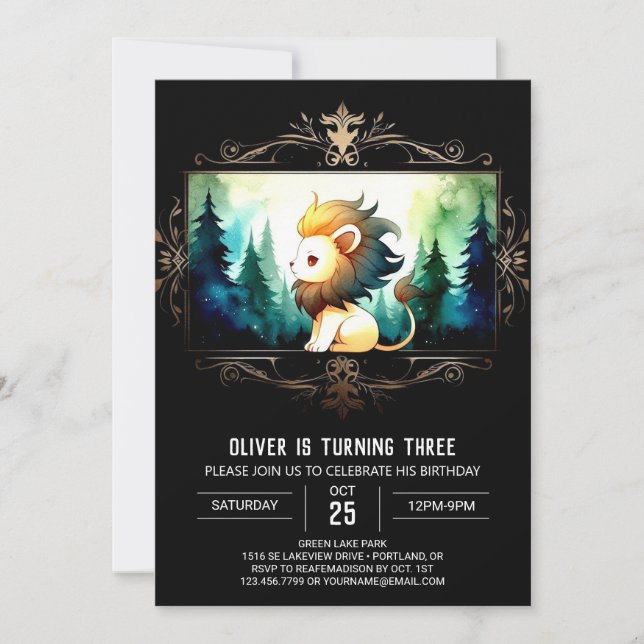 Invitación Whimsical Boho Lion Birday (Anverso)
