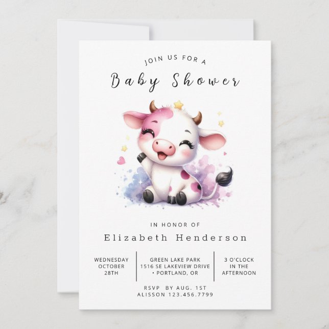 Invitación Whimsical Boho Moda Cow Baby Shower (Anverso)