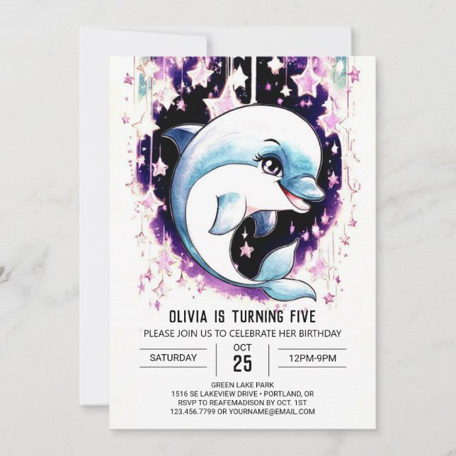 Invitación Whimsical Boho Watercolor Dolphin Cumpleaños (Anverso)