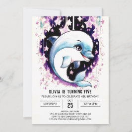 Invitación Whimsical Boho Watercolor Dolphin Cumpleaños