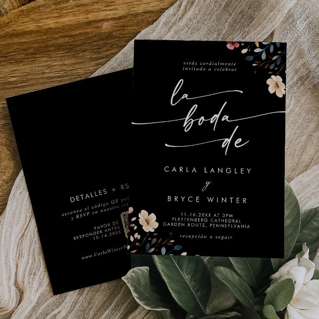 Invitación Whimsical Boho Wildflower QR Code Spanish Wedding (Subido por el creador)