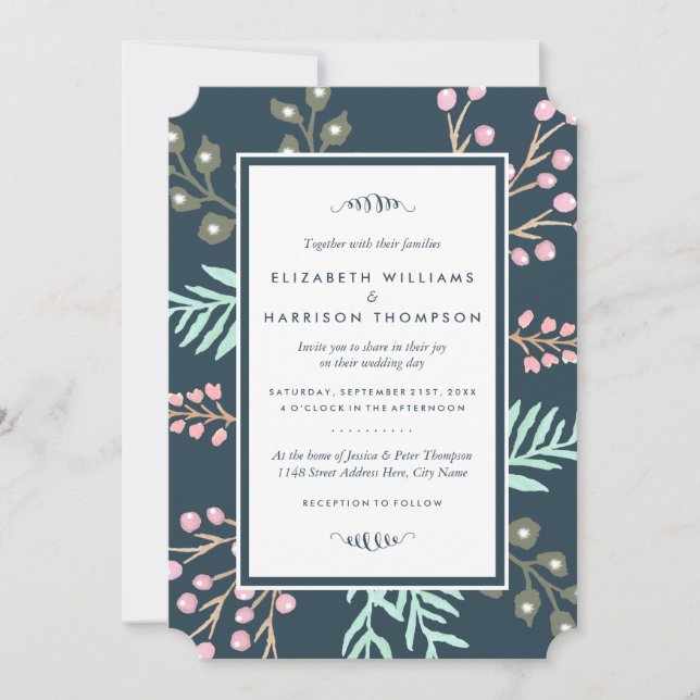 Invitación Whimsical Botanical Berry Boda (Anverso)