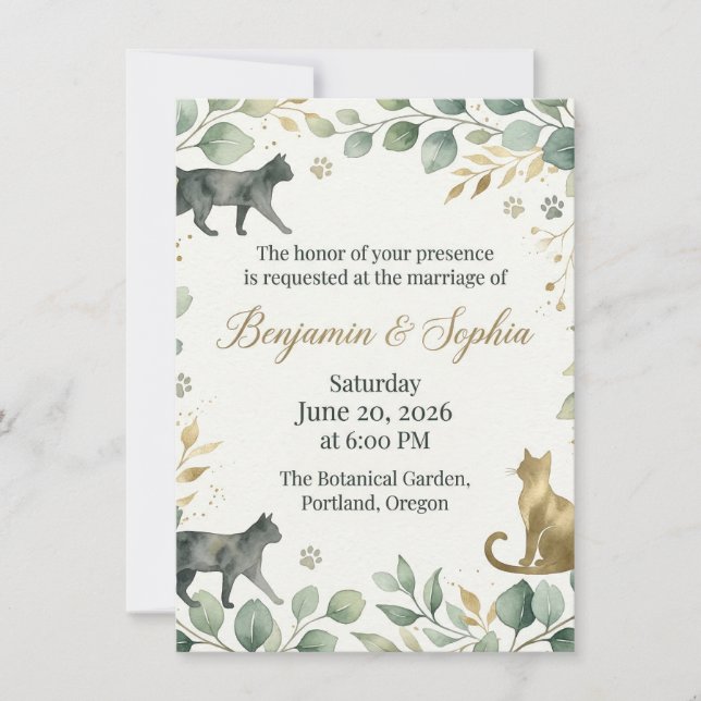 Invitación Whimsical Botanical Cats Design (Anverso)