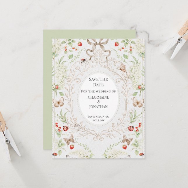 Invitación Whimsical Botanical Garden Save the Date | (Anverso/Reverso In Situ)