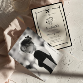 Invitación Whimsical Bow Black and White Graduation party