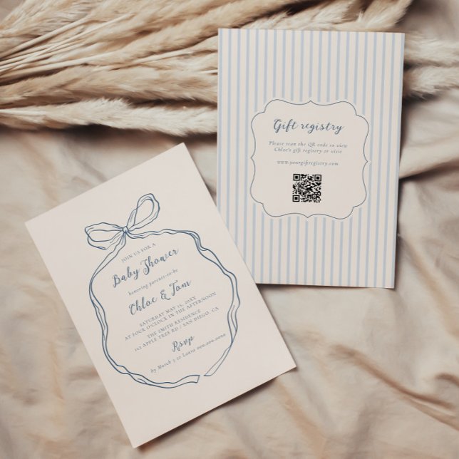 Invitación Whimsical Bow Blue Stripes Baby Shower (Subido por el creador)