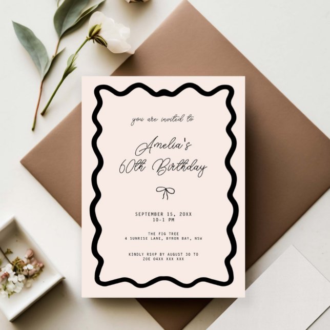 Invitación Whimsical Bow cursive border 60th birthday (Subido por el creador)