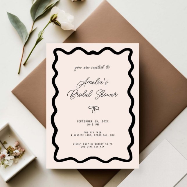 Invitación Whimsical Bow cursive border martini bridal shower (Subido por el creador)