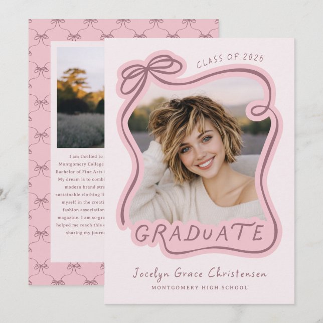 Invitación Whimsical Bow Frame Future Plans Pink Graduation (Anverso / Reverso)