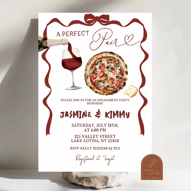 Invitación Whimsical Bow Italiano Perfect Pair Engagement (Subido por el creador)