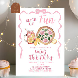 Invitación Whimsical Bow Lemonade and Pizza Girl Birthday