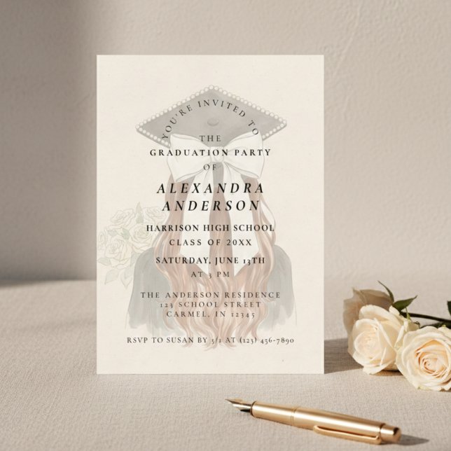 Invitación Whimsical Bow Photo Graduation Party (Whimsical Bow Photo Graduation Party Invitation)