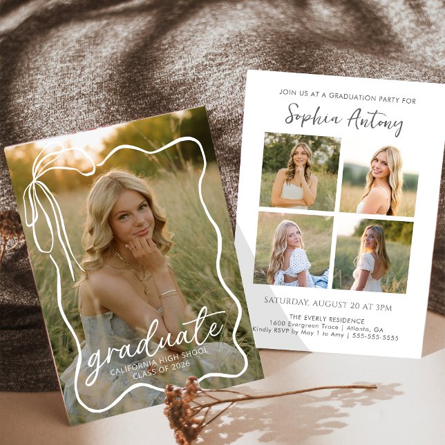 Invitación Whimsical Bow Photo Graduation Party Invitation (Subido por el creador)