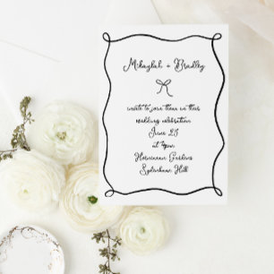 Invitación Whimsical Bow & Ribbon Boda blanco y negro