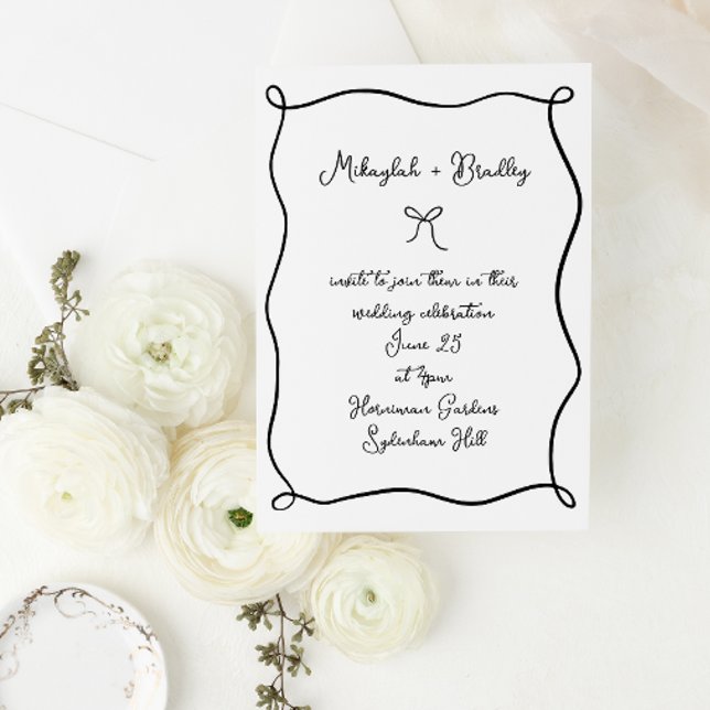 Invitación Whimsical Bow & Ribbon Boda blanco y negro (Subido por el creador)