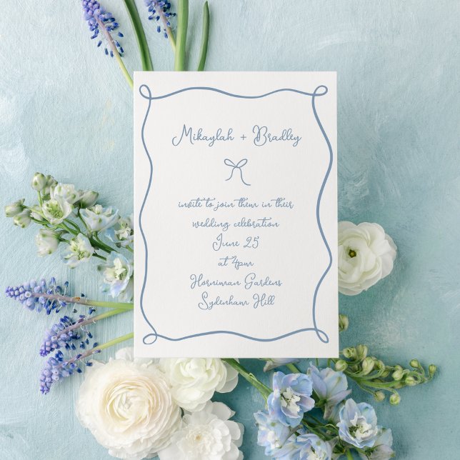 Invitación Whimsical Bow & Ribbon Dusty Blue Boda (Subido por el creador)