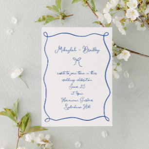 Invitación Whimsical Bow & Ribbons Boda Azul Francés