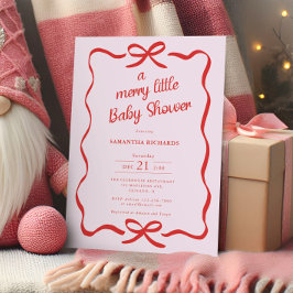 Invitación Whimsical bows red pink Merry little baby shower