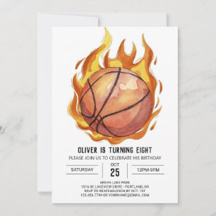 Invitación Whimsical Boy Watercolor Baloncesto Cumpleaños