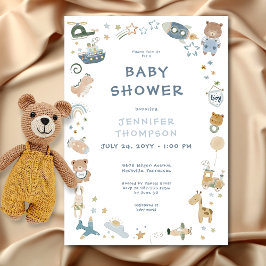 Invitación Whimsical Boy Watercolor Doodle Baby Shower