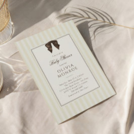 Invitación Whimsical Brown Bow Striped Baby Shower