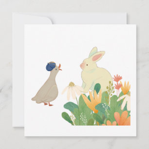 Invitación Whimsical Bunny & Bird in Bloom - Cuidada Primaver