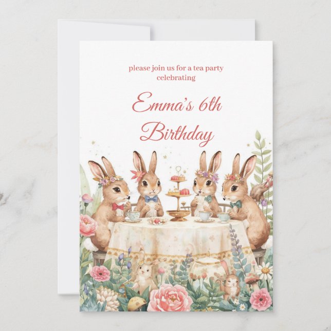 Invitación Whimsical Bunny Garden Tea Party Birthday (Anverso)