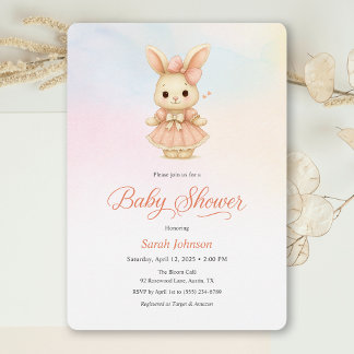 Invitación Whimsical Bunny Girl Pink Baby Shower Invitation