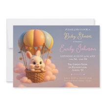 Whimsical Bunny Hot Air Balloon con nubes rosas