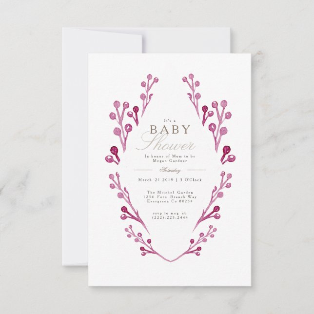 Invitación Whimsical Burgundy Berry Baby Shower | Invitar (Anverso)