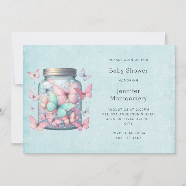 Invitación Whimsical Butterflies in a Jar Baby Shower (Anverso)
