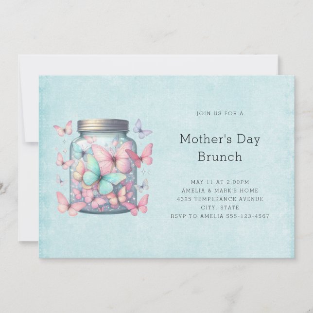 Invitación Whimsical Butterflies in a Jar Mother's Day (Anverso)