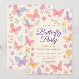 Invitación Whimsical Butterfly 1st Birthday Party