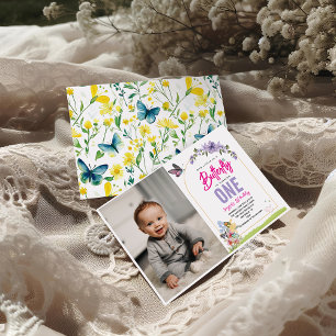 Invitación Whimsical Butterfly Garden 1ª foto de cumpleaños